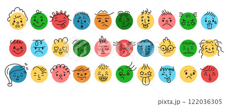 Minimalist emojis doodle flat color vector icon set Minimalist emojis doodle flat color vector icon set 122036305