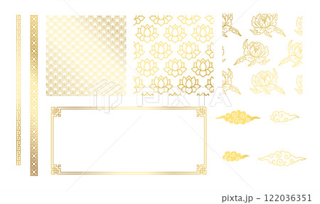 Golden Asian patterns borders and frame color illustrations 122036351