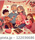 バレンタインデーにチョコを食べる家族 122036686
