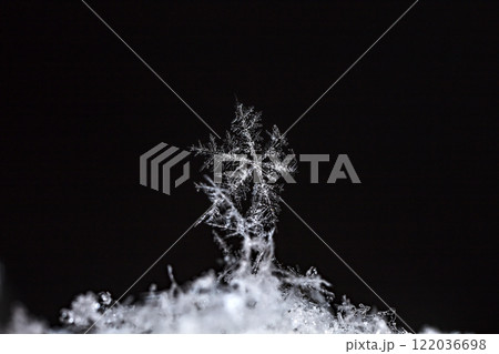 snapshot of a small snowflake taken during a snowfall 122036698