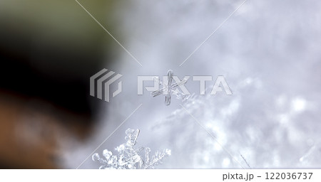 snapshot of a small snowflake taken during a snowfall 122036737