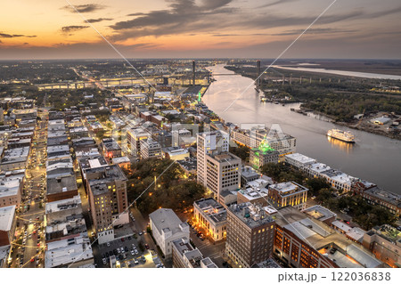 Old historical city Savannah in Georgia. Southern USA cityscape at sunset 122036838