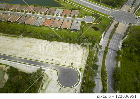 Ground prepared for building of new residential houses in Florida suburban development area. Concept of growing american suburbs 122036951