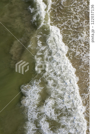 sandy beach on the seashore, view from above 122037136