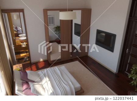 residential interior visualization, 3D illustration, cg 122037441