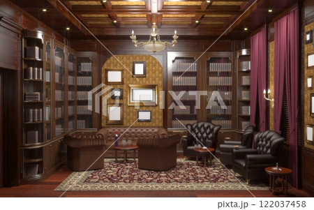 cigar room, smoking lounge, interior visualization, 3D illustration cigar room, smoking lounge, interior visualization, 3D illustration 122037458