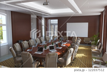 conference room, meeting room, interior visualization, 3D illustration conference room, meeting room, interior visualization, 3D illustration 122037512