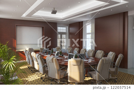 conference room, meeting room, interior visualization, 3D illustration conference room, meeting room, interior visualization, 3D illustration 122037514