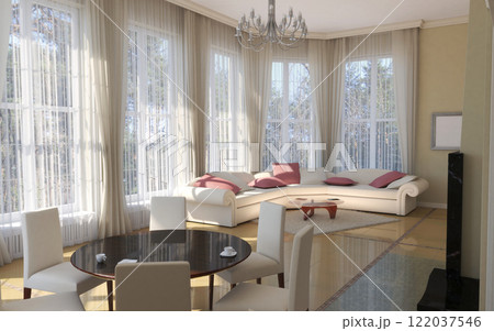 residential interior visualization, 3D illustration, cg residential interior visualization, 3D illustration, cg 122037546