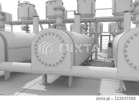 oil refinery, chemical production, waste processing plant, exterior visualization, 3D illustration, cg 122037568