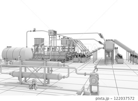 oil refinery, chemical production, waste processing plant, exterior visualization, 3D illustration, cg 122037572