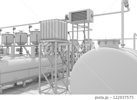 oil refinery, chemical production, waste processing plant, exterior visualization, 3D illustration, cg 122037573