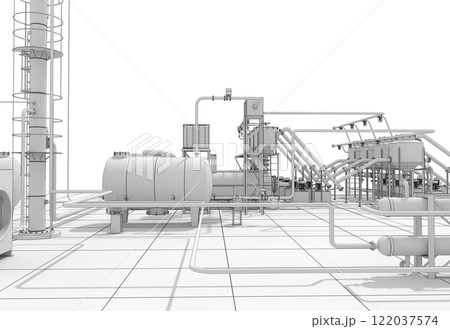 oil refinery, chemical production, waste processing plant, exterior visualization, 3D illustration, cg 122037574