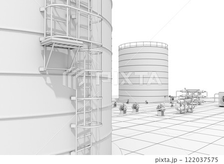 oil refinery, chemical production, waste processing plant, exterior visualization, 3D illustration, cg 122037575