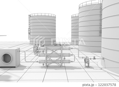 oil refinery, chemical production, waste processing plant, exterior visualization, 3D illustration, cg oil refinery, chemical production, waste processing plant, exterior visualization, 3D illustration, cg 122037578