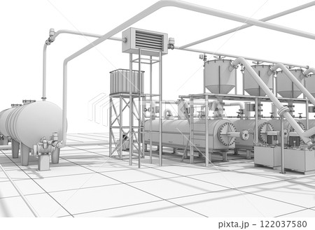 oil refinery, chemical production, waste processing plant, exterior visualization, 3D illustration, cg oil refinery, chemical production, waste processing plant, exterior visualization, 3D illustration, cg 122037580