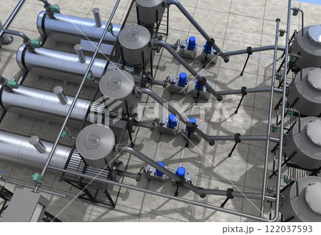 oil refinery, chemical production, waste processing plant, exterior visualization, 3D illustration, cg oil refinery, chemical production, waste processing plant, exterior visualization, 3D illustration, cg 122037593