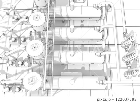 oil refinery, chemical production, waste processing plant, exterior visualization, 3D illustration, cg 122037595