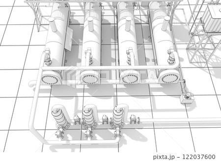 oil refinery, chemical production, waste processing plant, exterior visualization, 3D illustration, cg oil refinery, chemical production, waste processing plant, exterior visualization, 3D illustration, cg 122037600