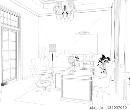 office contour visualization, 3D illustration, sketch, outline 122037680