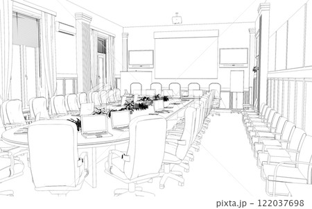conference room, meeting room, contour visualization, 3D illustration, sketch, outline conference room, meeting room, contour visualization, 3D illustration, sketch, outline 122037698
