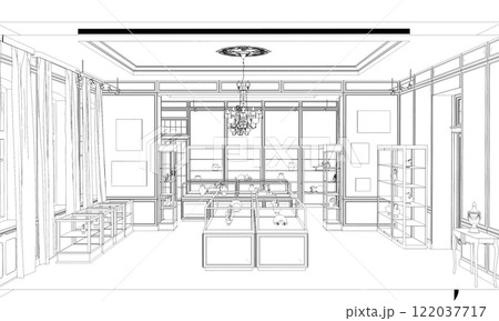 conference room, meeting room, contour visualization, 3D illustration, sketch, outline conference room, meeting room, contour visualization, 3D illustration, sketch, outline 122037717