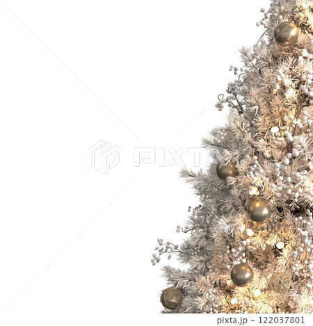 Christmas tree with decorations, isolated on white background, 3D illustration, cg render 122037801