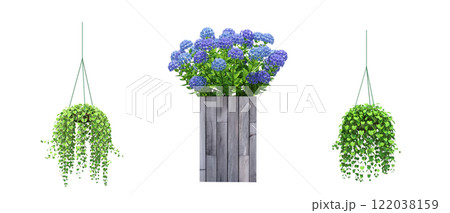 decorative flower in a pot isolate on a transparent background, 3D illustration, cg render 122038159