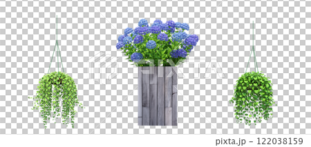 decorative flower in a pot isolate on a transparent background, 3D illustration, cg render 122038159