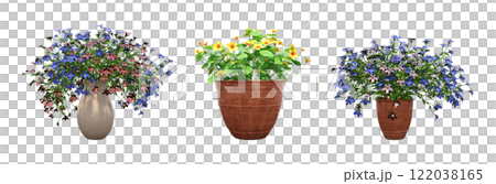 decorative flower in a pot isolate on a transparent background, 3D illustration, cg render decorative flower in a pot isolate on a transparent background, 3D illustration, cg render 122038165