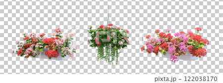 decorative flower in a pot isolate on a transparent background, 3D illustration, cg render 122038170