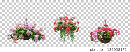 decorative flower in a pot isolate on a transparent background, 3D illustration, cg render 122038171