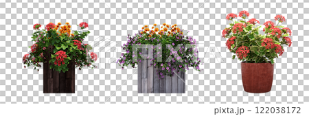 decorative flower in a pot isolate on a transparent background, 3D illustration, cg render 122038172
