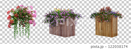 decorative flower in a pot isolate on a transparent background, 3D illustration, cg render 122038174