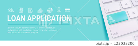 Credit Score for Loan Refinance or Application Icon Set and Web Banner 122038200