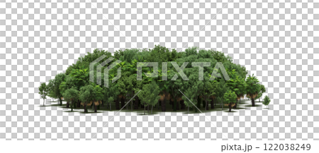 group of trees isolated on a transparent background, big trees in the forest, 3D illustration, cg render 122038249