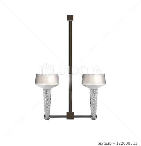 chandelier on the ceiling isolated on transparent background, hanging lamp, pendant light, 3D illustration, cg render 122038313