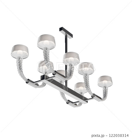 chandelier on the ceiling isolated on transparent background, hanging lamp, pendant light, 3D illustration, cg render 122038314