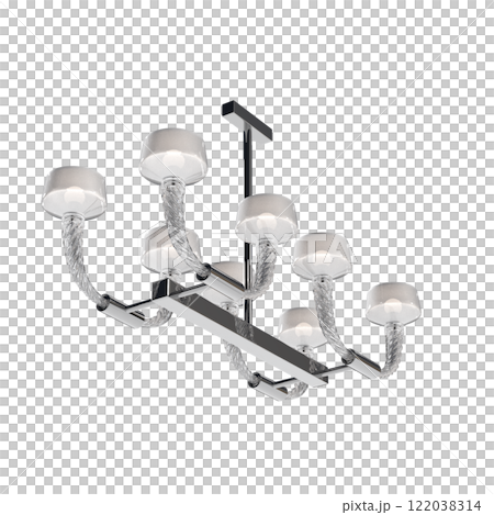 chandelier on the ceiling isolated on transparent background, hanging lamp, pendant light, 3D illustration, cg render 122038314
