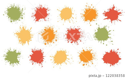 Set of Multicolored spots and drops of paint. Vector watercolor splashes for your design 122038358