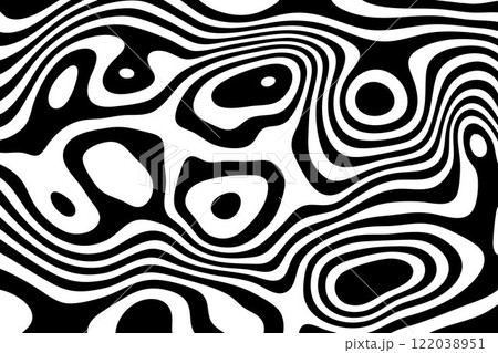 Vector graphic of abstract wavy background. Caustics distortion line art. Optical illusion motion striped 3d effect. Fluid art design. Good for invitation cards, business brochures, textiles etc. Eps  122038951