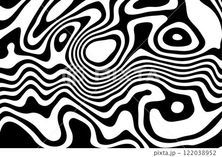 Black white wavy background optical illusion. Lines stripes pattern distortion ripple effect. Eps 10 122038952
