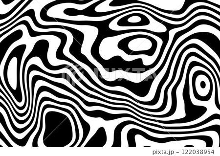 Black white zebra background. Wave psychedelic pattern in dynamics. Monochrome dynamic wallpaper. Eps 10 122038954