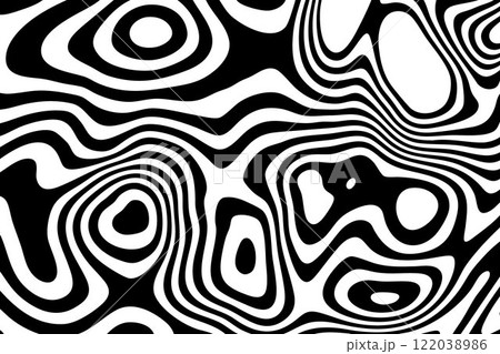 Distorted warp lines vector curve line texture background, flat liquid stripes decorative black and white pattern illustration. Eps 10 122038986