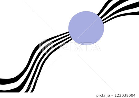 Abstract background of black and white wavy stripes with blue circles on a white background. Illusion. Eps 10 122039004
