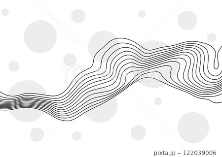 Abstract background of black and white wavy stripes with gray circles on a white background. Illusion. Eps 10 122039006