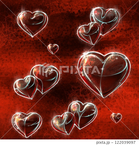 Seamless pattern with hearts on the red background.  122039097