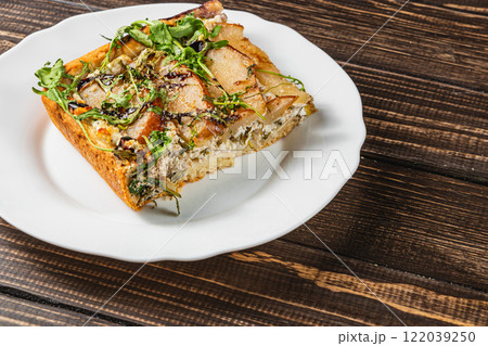 Easter cake made with lean buns and fresh ingredients, baked in a frying pan 122039250