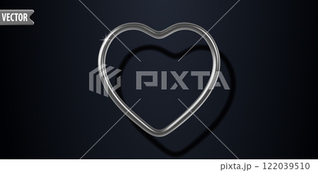 Silver 3d heart outline object isolated on dark background. Realistic vector illustration symbol 122039510