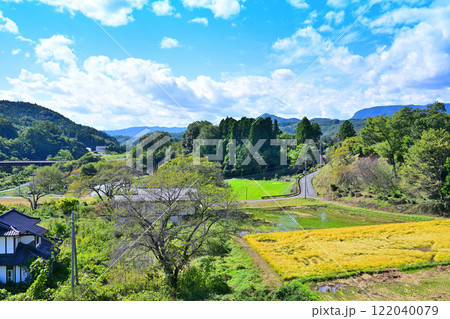 ふれあい橋から初秋の眺め 田園風景 薄根川 利根郡川場村 ふれあい橋から初秋の眺め 田園風景 薄根川 利根郡川場村 122040079